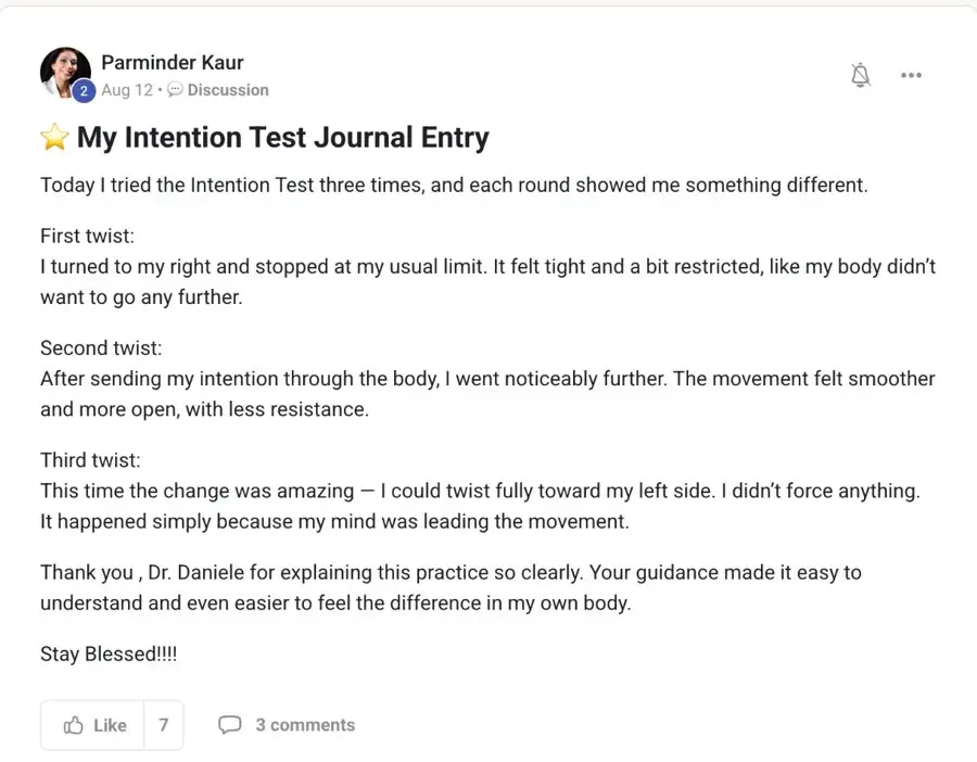 Parminder: I went noticeably further after the intention test