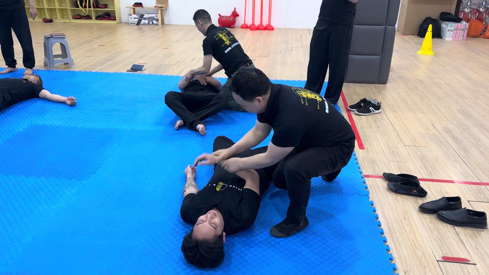 Partner work on the mats during Dr. Daniel Flash's training in Shijiazhuang, China
