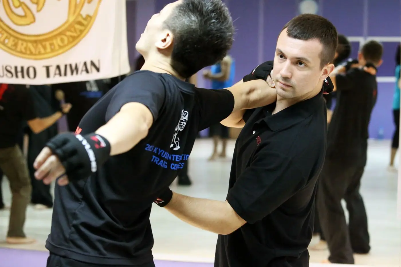 Daniel Flash demonstrating a Kyusho technique on a partner in a training hall